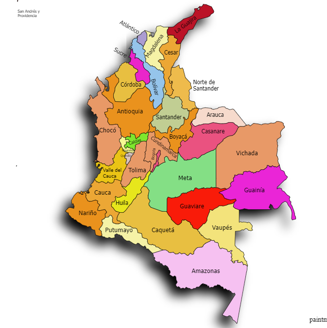 mapa de los departamentos de COLOMBIA 